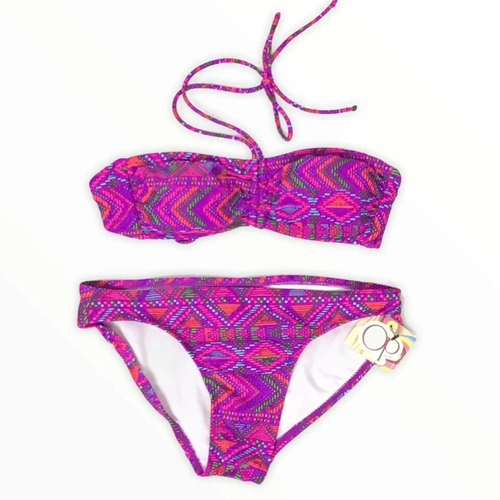OP | Purple Geometric Juniors Bandeau Bikini S - Picture 1 of 8